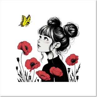 Girl with yellow butterfly Posters and Art